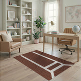 Textured Brown Goalpost Geometric Area Rug