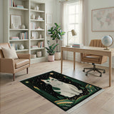 Starry Night Green-Eyed Cat Forest Rug