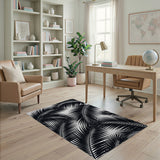 Bold Black Palm Leaf Area Rug