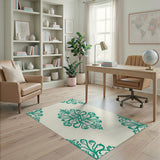 Blue and Teal Teal Damask Floral Area Rug