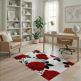 Red Roses Floral Pattern Area Rug