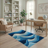 Geometric Modern Abstract Blue Waves Area Rug