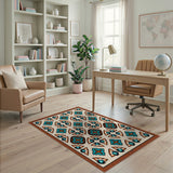 Teal Terracotta Geometric Trellis Rug