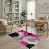 Bold Pink Black Grey Circle Overlap Area Rug