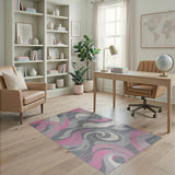 Pink Abstract Pink Wave Grey Area Rug