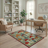 Boho Chic Multi-color and Patterns Whimsical Mushroom Forest Area Rug