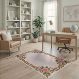 Ornate Pink Rose Gold Frame Area Rug