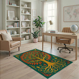 Golden Tree of Life Area Rug with Fiery Leaves