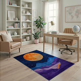Orange Moon Over Layered Mountains Area Rug