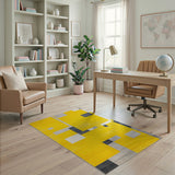 Yellow Geometric Abstract Area Rug with Grey Blocks
