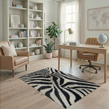 Black and White Black White Zebra Shag Area Rug