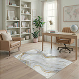 Gold and Silver White Gold Marble Abstract Area Rug