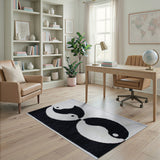 Black and White Geometric Modern Yin-Yang Black White Geometric Area Rug