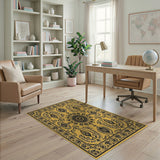 Yellow Traditional Persian Area Rug with Black Paisley