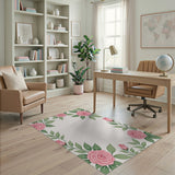 Pink Rose Floral Border Pink Area Rug