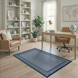 Navy Framed Blue Grid Geometric Area Rug