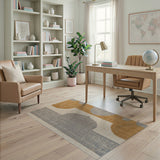 Modern Geometric Arch Area Rug in Grey Mustard