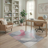 Abstract Pink Wave Grey Area Rug
