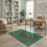 Teal Orange Spiral Geometric Area Rug