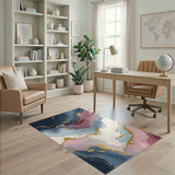 Abstract Wave Marble Area Rug with Gold Accents