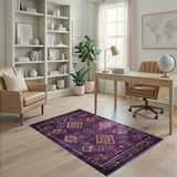 Purple Purple Gold Southwestern Geometric Area Rug