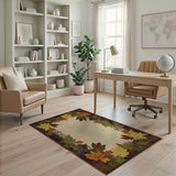 Autumn Maple Leaf Border Cream Area Rug