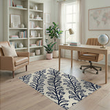 Navy Vine Leaf Area Rug