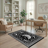 Ornate Celestial Moons Stars Black White Rug