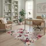 Pink Butterfly Floral Peony Area Rug
