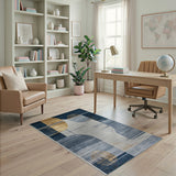 Abstract Geometric Navy Blue Gold Area Rug