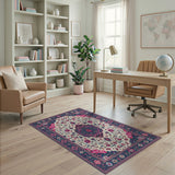 Navy Blue Pink Traditional Persian Area Rug