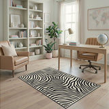 Black White Abstract Wave Black and White Area Rug