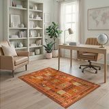 Vibrant Terracotta Geometric Southwestern Rug