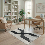 Black White Geometric X Area Rug