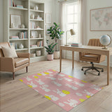 Cute Pink Bunny Easter Egg Cartoon Area Rug