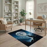 Wolf Howling at Full Moon Mountain Landscape Rug