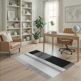 Geometric Modern Stripe Bold Black White Geometric Stripe Area Rug