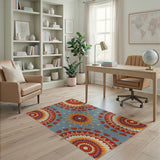 Teal Mandala Area Rug with Vibrant Floral Mandalas