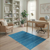 Blue Teal Striped Textured Woven Area Rug