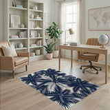 Navy Palm Leaf Washable Area Rug