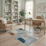 Teal Grey Abstract Geometric Geometric Modern Area Rug