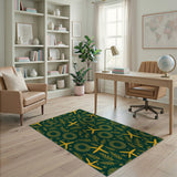 Emerald Green Gold Fern Wreath Area Rug