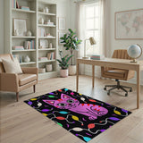 Pink Cartoon Cat with Colorful Balloons Kids Rug