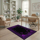 Washable Purple Gothic Bat & Skull Halloween Area Rug