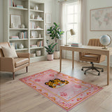 Adorable Pink Tiger Cartoon Area Rug