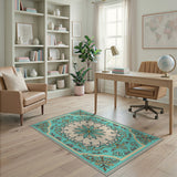 Teal Persian Floral Medallion Blue and Teal Area Rug