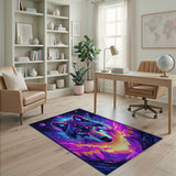 Neon Cosmic Wolf Galaxy Area Rug