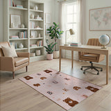 Cute Pink Teddy Bear Alphabet Kids Rug