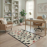 Distressed Black Bats Red Splatter Vintage Rug