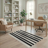 Geometric Modern Stripe Bold Black White Vertical Stripe Rug